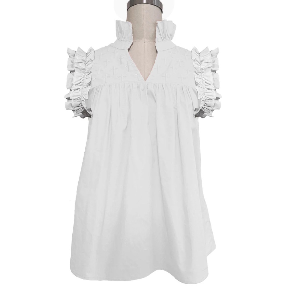 Elegant White Ruffle Sleeve “Mexican Dress” Top